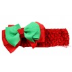 Red Headband with Red Green Ribbon Hair Bow Clip H423 
